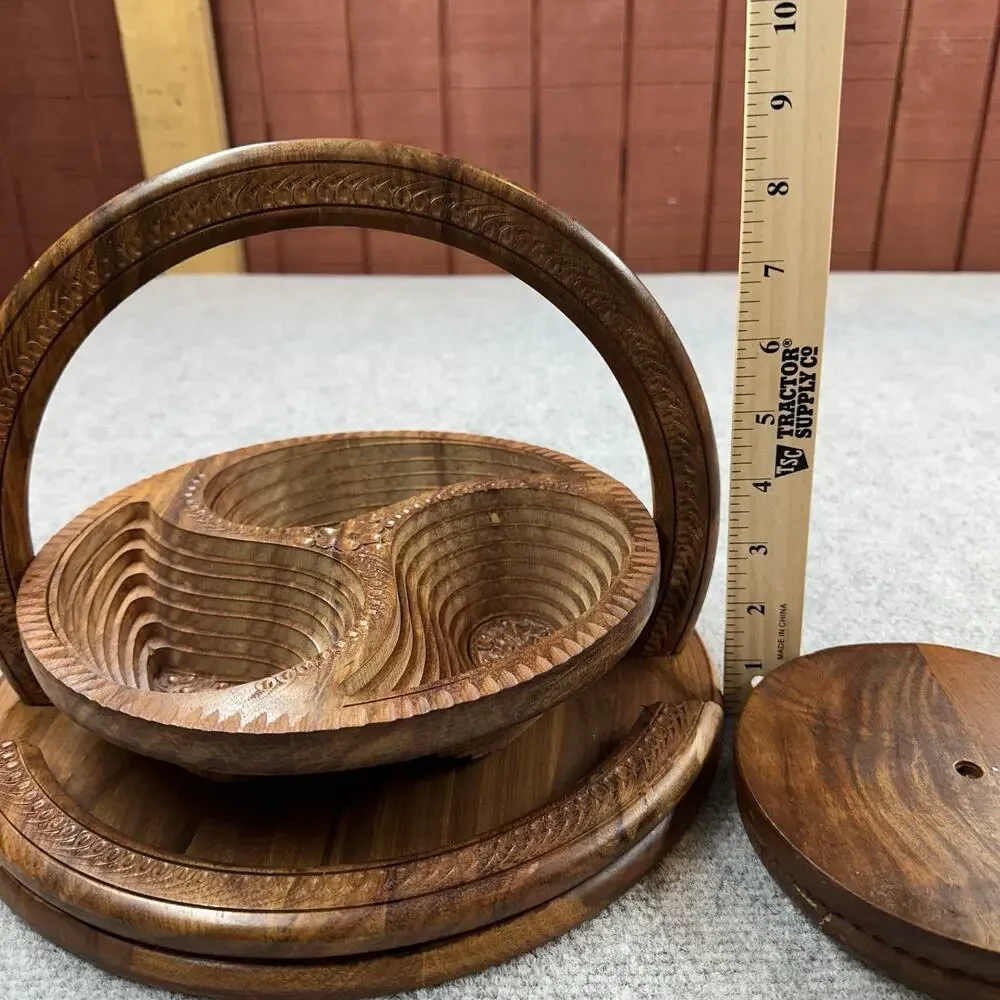 Folding Collapsible Wooden Baskets Trivet Paisley Floral Handmade 12
